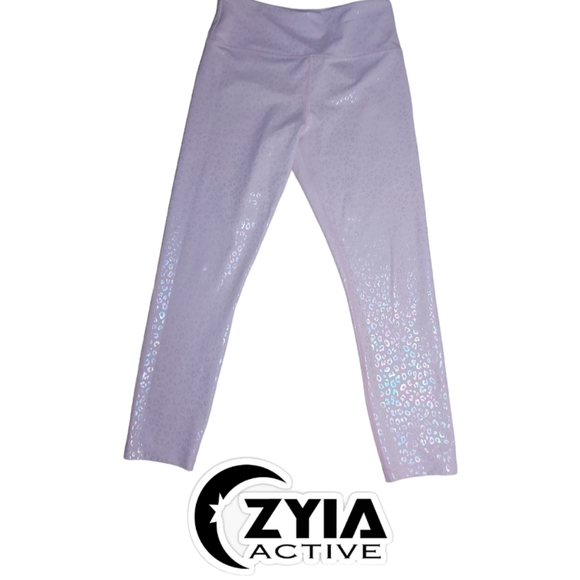 Zyia Active Pink Holo Foil Leopard Print Leggings - Picture 1 of 9